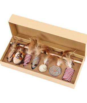 Set of 6 Cat Teaser with Stick