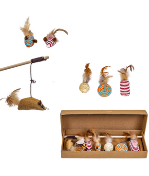 Set of 6 Cat Teaser with Stick